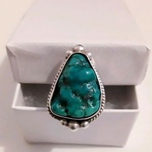 Vintage Navajo Signed Turquoise Silver Ring Sz 4.5